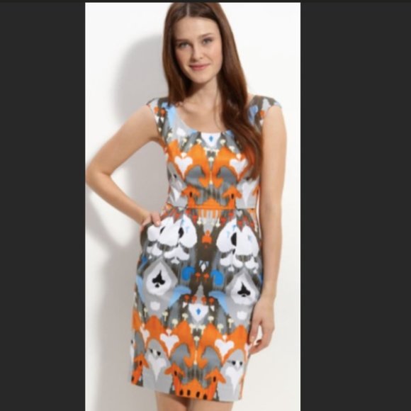Maggy London Ikat Cotton Sateen Sheath Dress - Picture 1 of 6